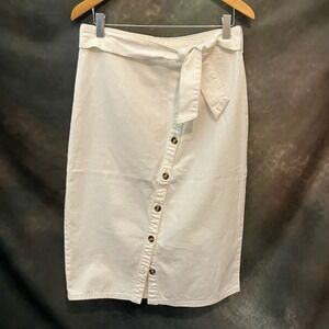 Blu Pepper Day to Day Cream Herringbone Belted Button Front Skirt Size Large‎